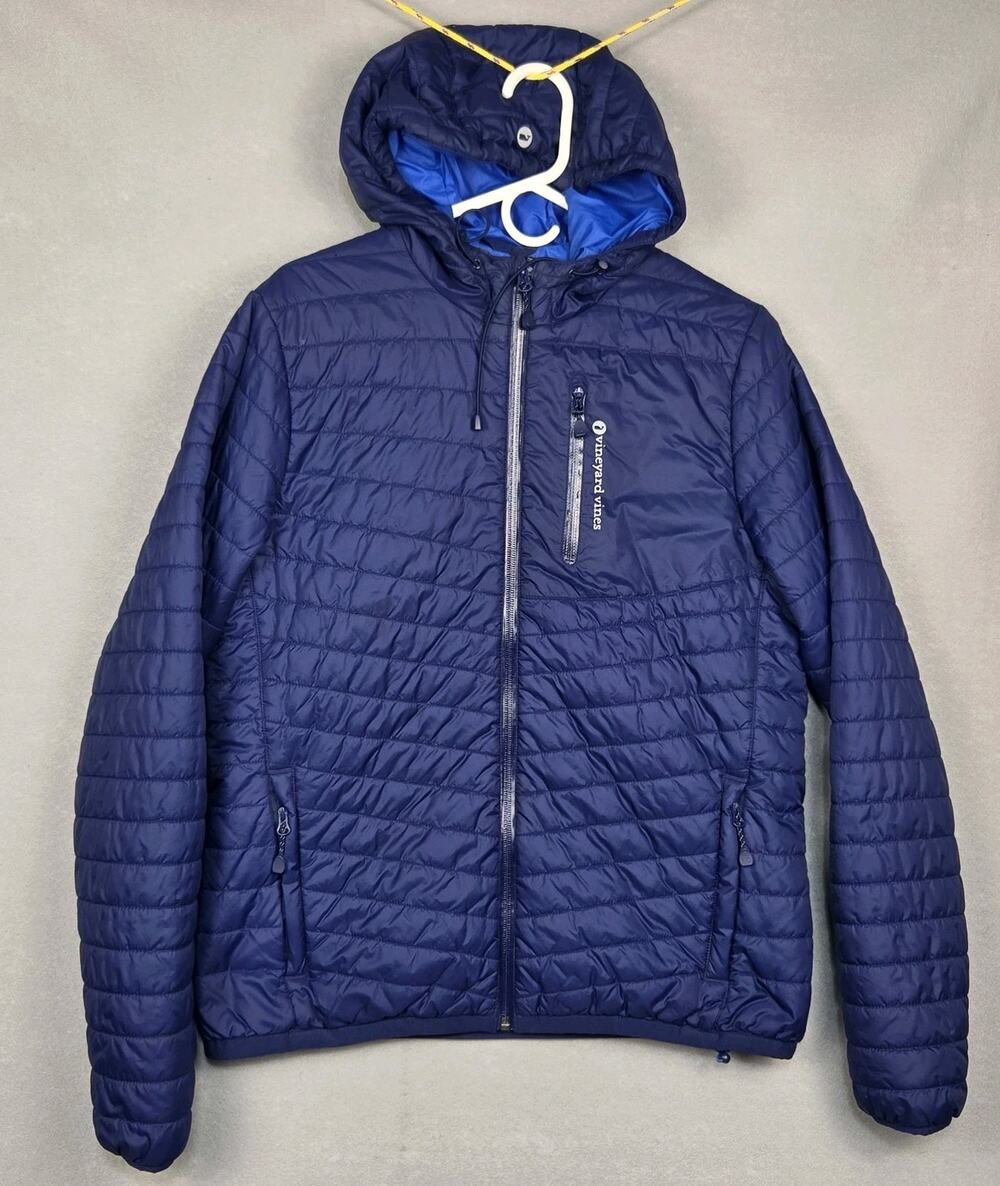 Vineyard Vines Mountain Weekend Puffer Jacket Mens Medium Blue Hooded